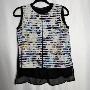 Women's Worthington Print Top Petite Medium Black White Stripe  Color Floral